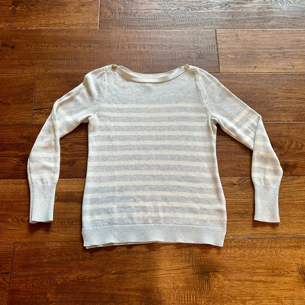 J. Crew Cream and Gray Striped Sweater